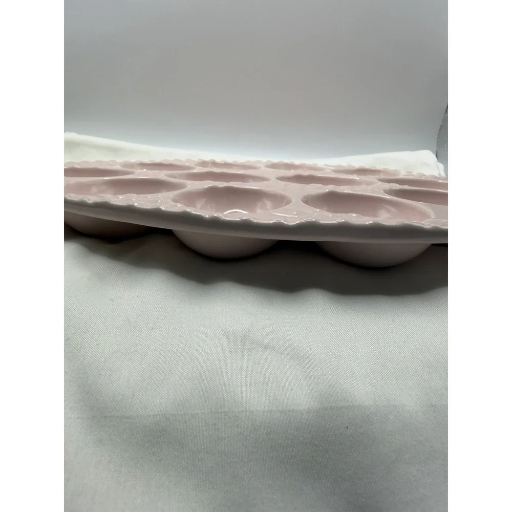Ceramic Deviled Egg Plate Pastel Pink Classic Style,Dish In Egg Shape, 12 Eggs